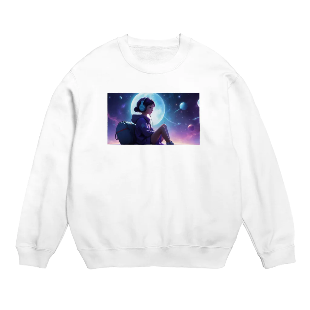 moesoraの音楽を聴く女性 Crew Neck Sweatshirt