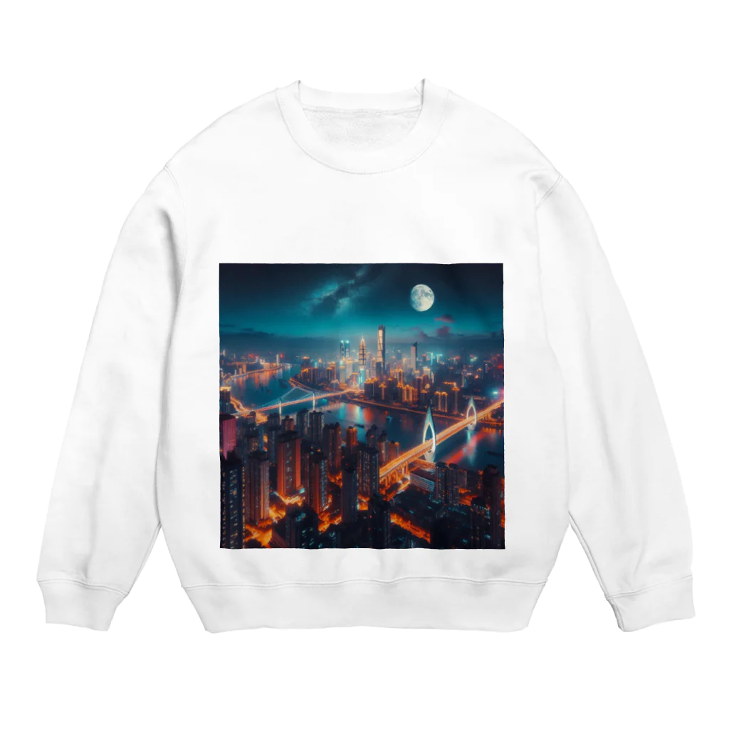 Teesignsの月夜に輝く未来都市 Crew Neck Sweatshirt