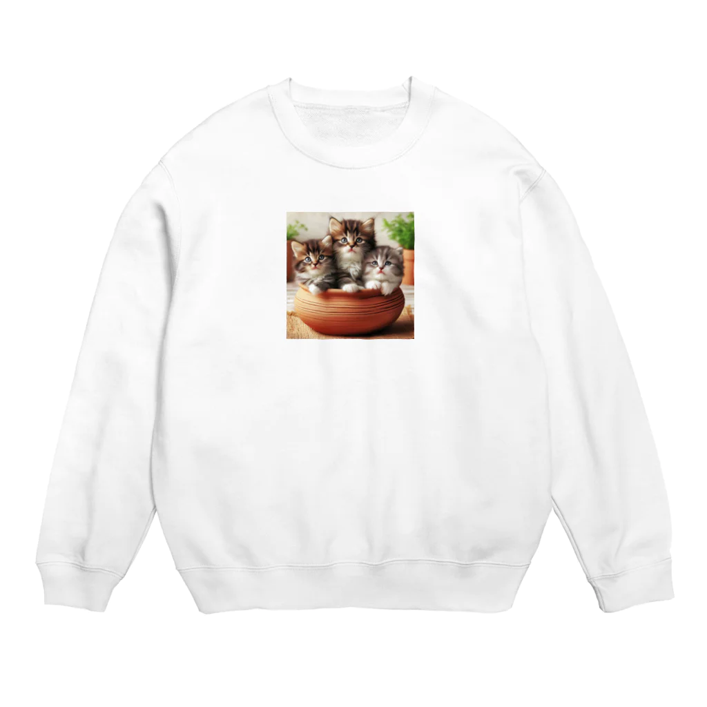 YFCの土鍋に可愛い親子猫が3匹④ Crew Neck Sweatshirt