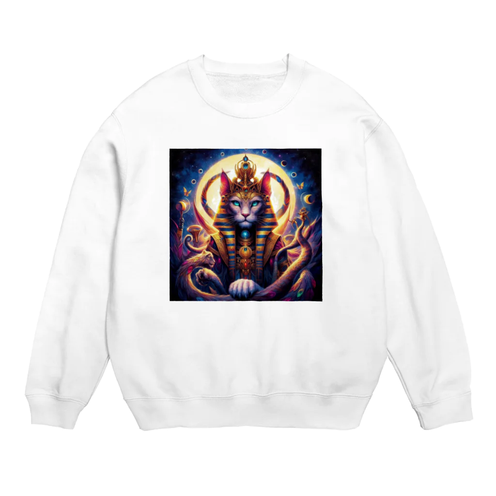 BabylonChannel 🎨 ✝️ ❤️‍🔥のバステト神　雌猫 Crew Neck Sweatshirt