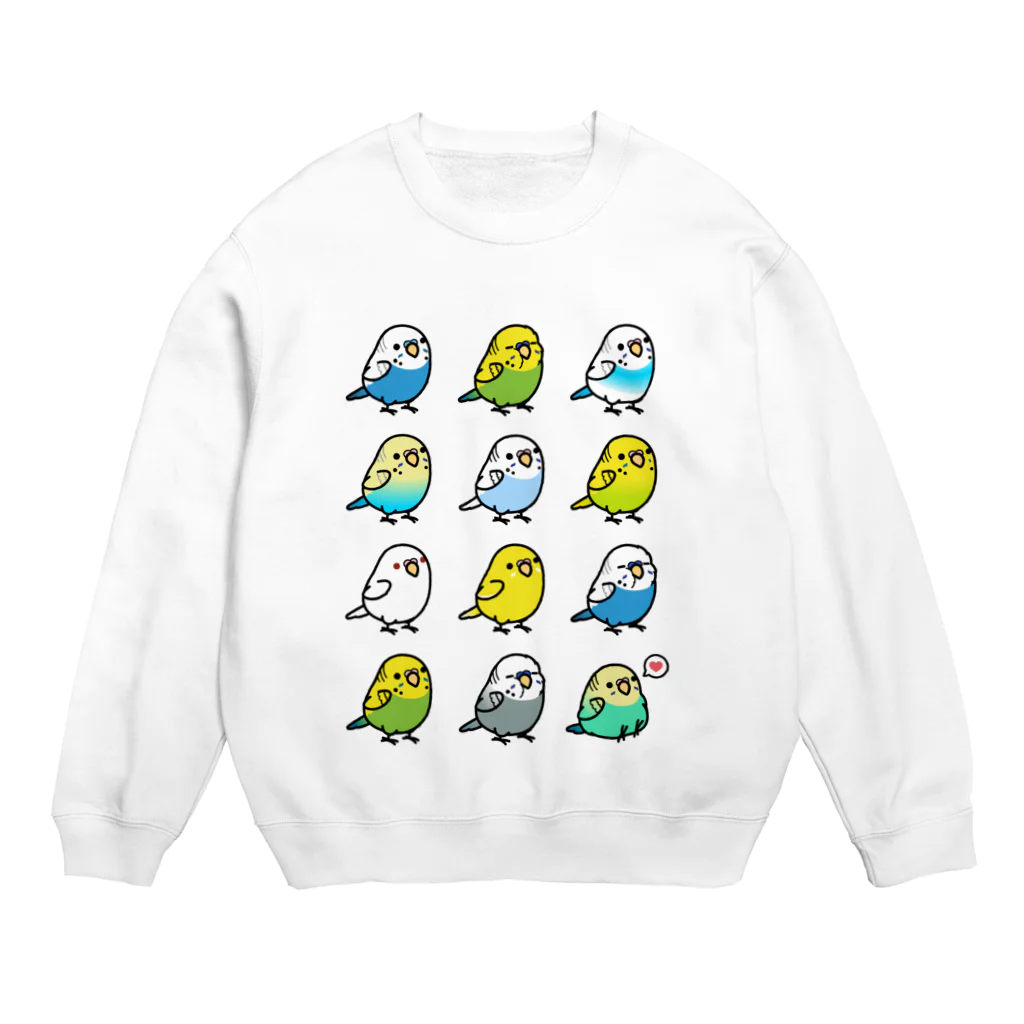 Cody the LovebirdのChubby Bird セキセイインコ大集合 Crew Neck Sweatshirt