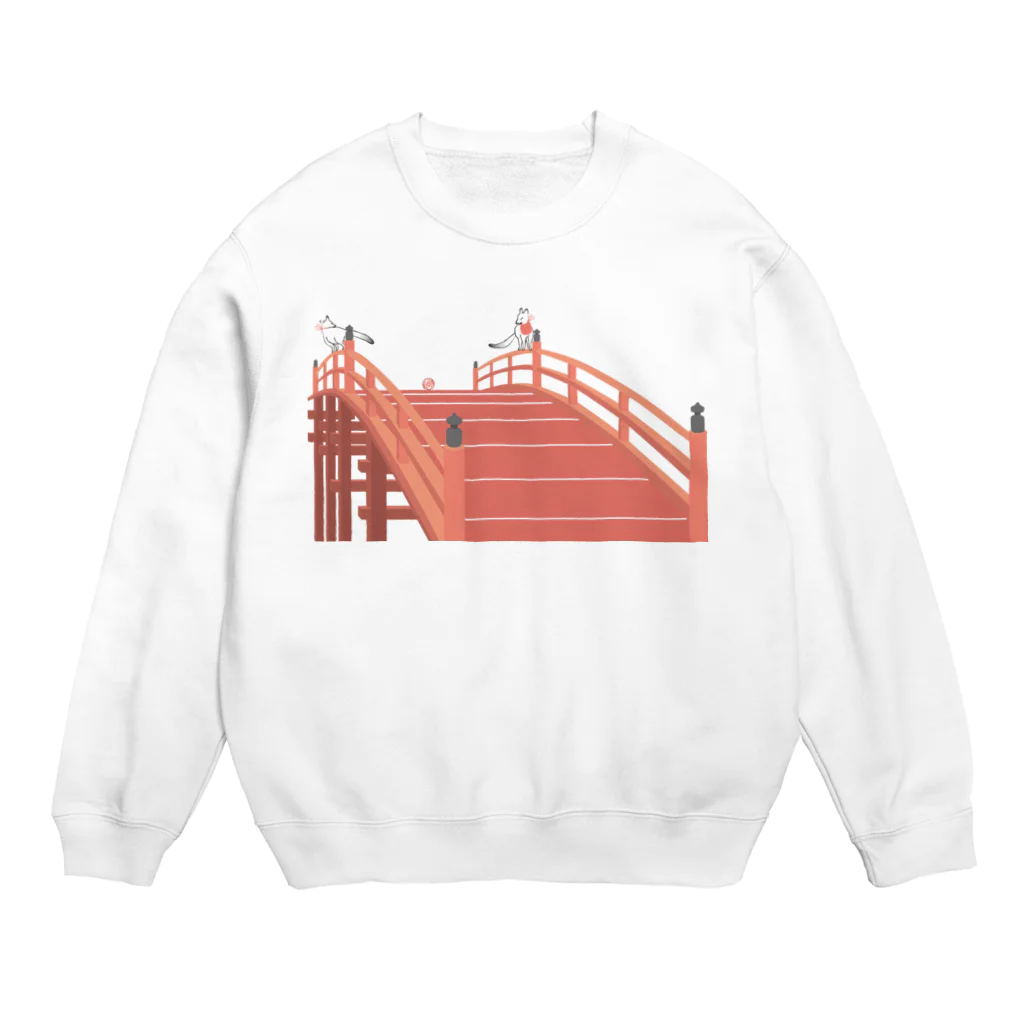 Amiの狐の手毬唄 太鼓橋と狛狐 Crew Neck Sweatshirt