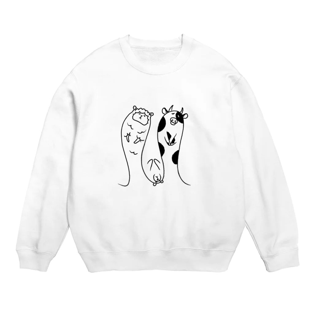 動物王国🎶の眠いアルパカとクマと牛 Crew Neck Sweatshirt