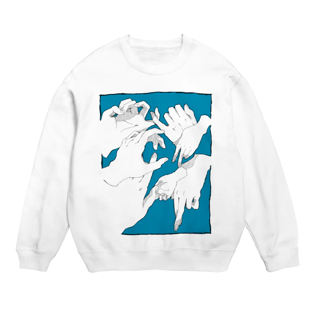 おのまとぺのキミの手、僕の手(青) Crew Neck Sweatshirt