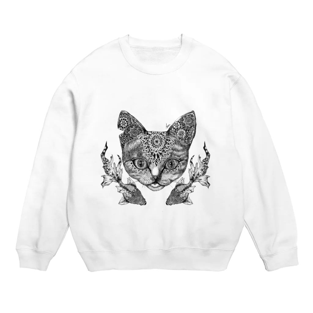 Aya@爬虫類グッズの猫と金魚 Crew Neck Sweatshirt