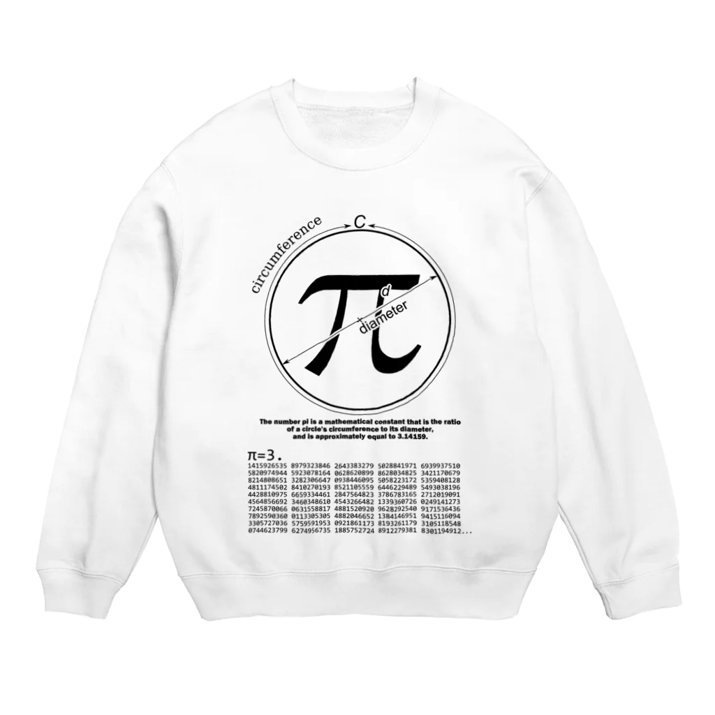 アタマスタイルの円周率（ＰＩ：π）：数学：数字：学問：デザインB Crew Neck Sweatshirt