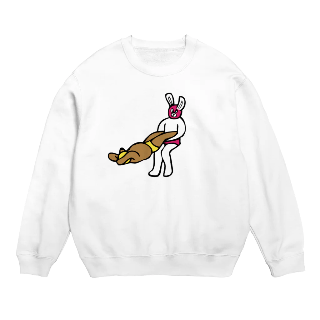 Panic Junkieのクマとウサギのプロレス Crew Neck Sweatshirt