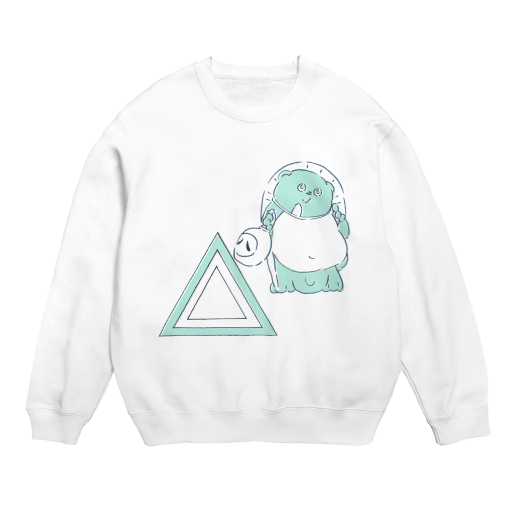 デンドロまりちゃんの信楽焼たぬきと三角＿ブルー Crew Neck Sweatshirt