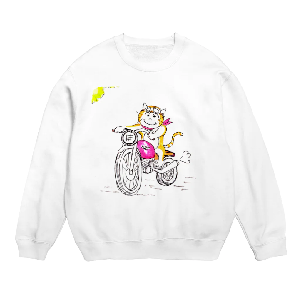 星子グリーン工房のほのぼの猫  ねこ と バイク Crew Neck Sweatshirt