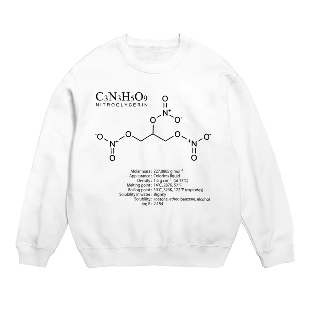 アタマスタイルのニトログリセリン：爆発・爆薬：化学：化学構造・分子式 Crew Neck Sweatshirt