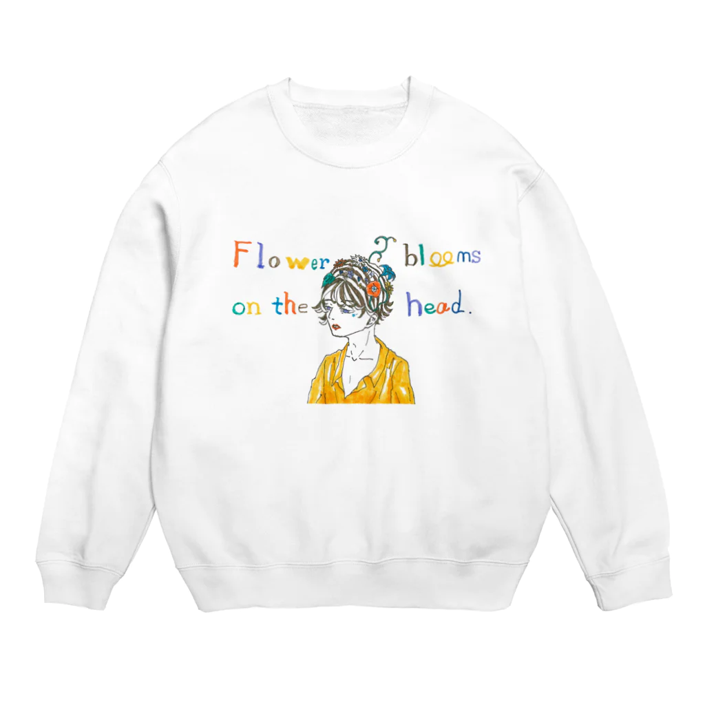 サエリの落書きのFlower blooms on the head. Crew Neck Sweatshirt