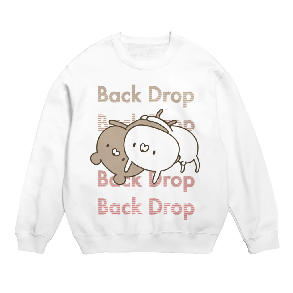 ユウィズのうさぎVSくま・バックドロップ（ピンクカラー） Crew Neck Sweatshirt