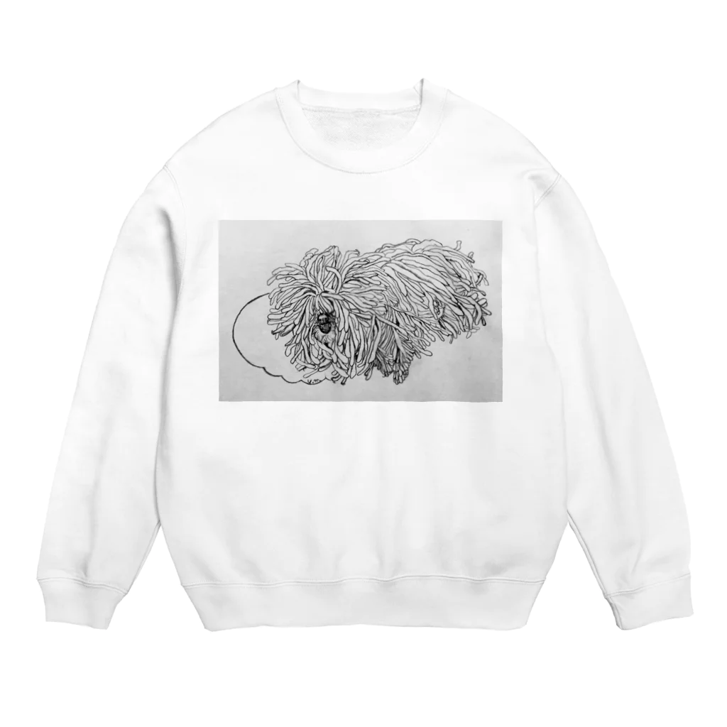 光平洋子のかしこいプーリー犬が転がる。 puli illustration  Crew Neck Sweatshirt