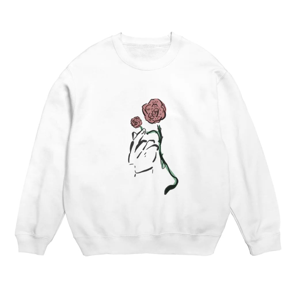 クロネコちゃん。の手とバラ Crew Neck Sweatshirt