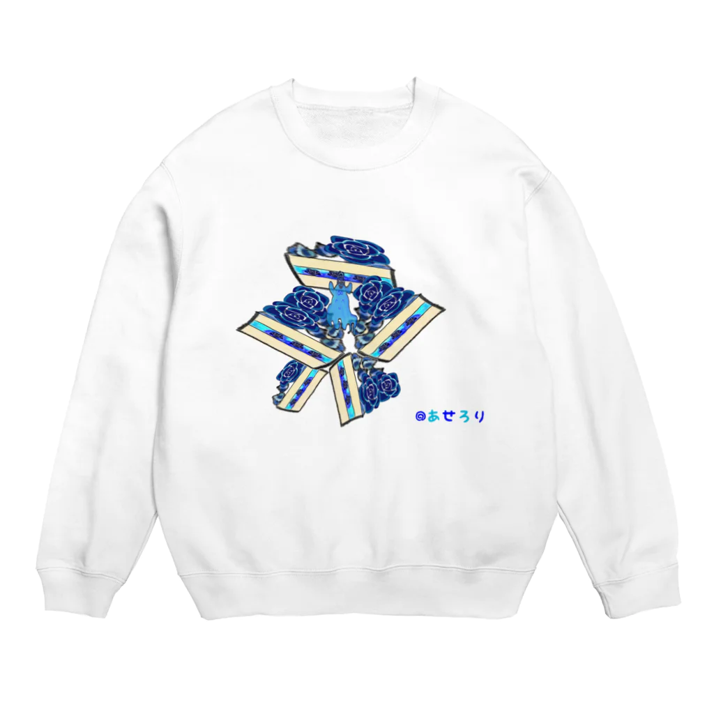 🍭あせロリポップ◜ᴗ◝(あせろり)の深海生物(メンダコ)と青い薔薇のケーキ Crew Neck Sweatshirt