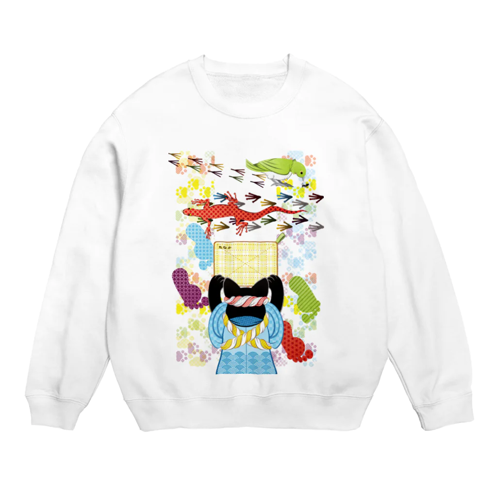 ねことりむし★CAT BIRD INSECTの雑巾がけと足跡（リメイク） Crew Neck Sweatshirt