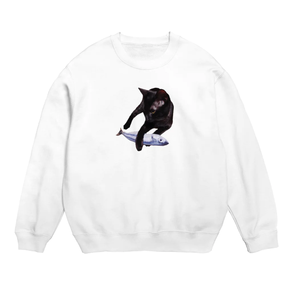 くろねこのてんのさかなをまもるねこ Crew Neck Sweatshirt