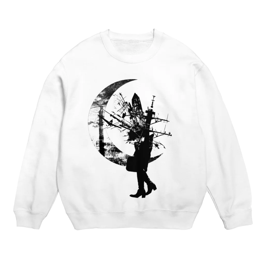 未知の沼公式グッズ販売所の水晶頭と月Black Crew Neck Sweatshirt