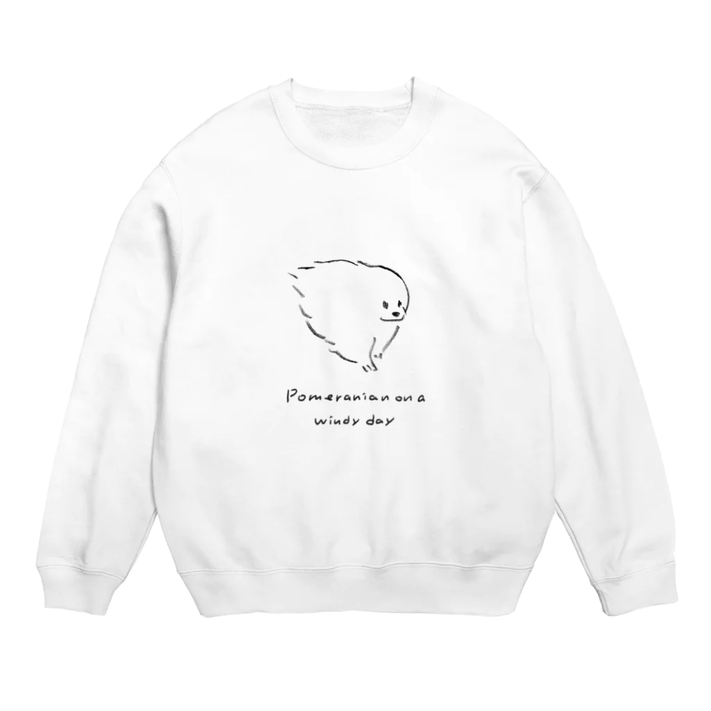 にっひの強風の日のポメラニアン Crew Neck Sweatshirt