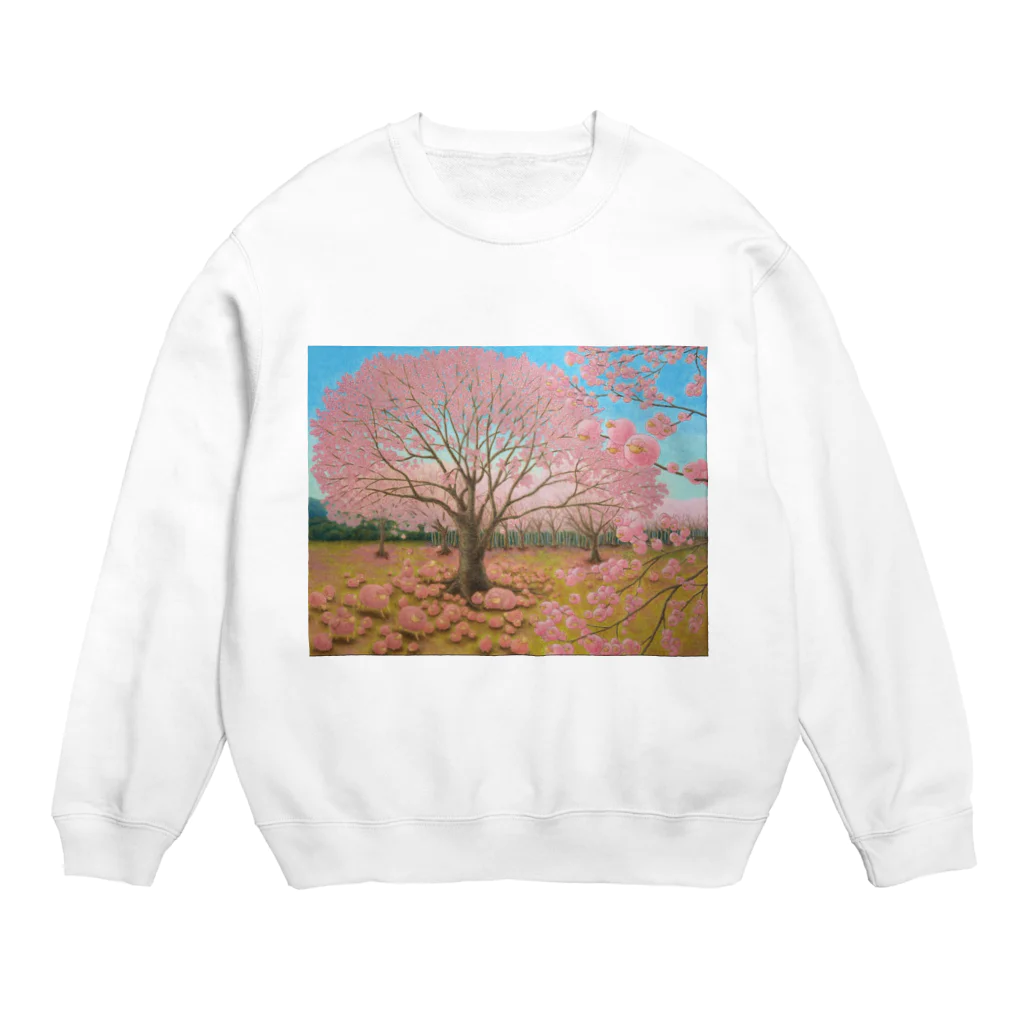 ひつじ好きのみそうギャラリーのさくらひつじの開花 Crew Neck Sweatshirt