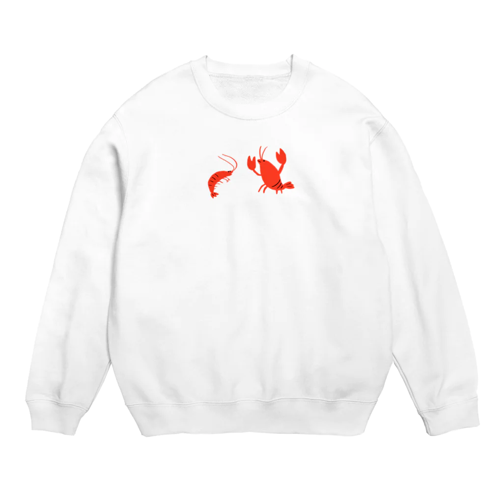 yukkeのザリガニに威嚇されるエビ Crew Neck Sweatshirt