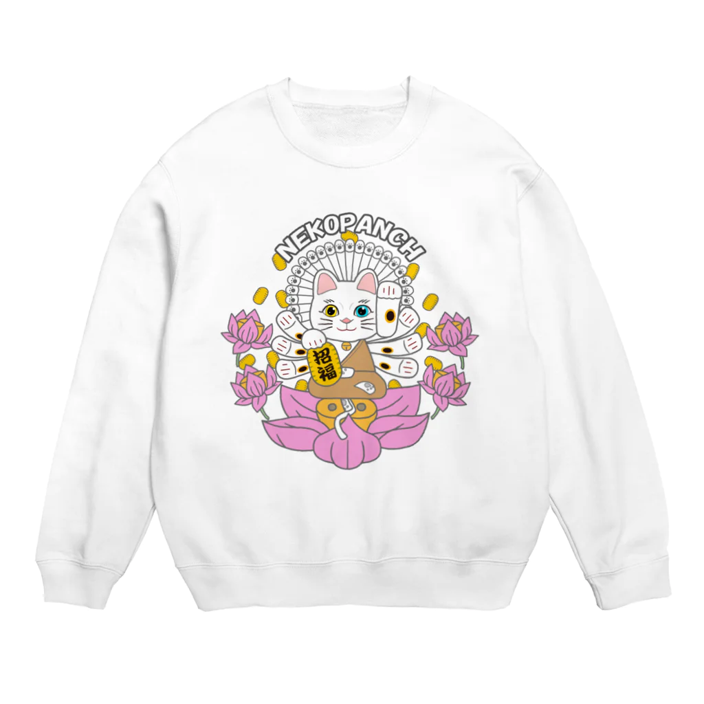 cheluseeの猫　千手観音　オッドアイ Crew Neck Sweatshirt