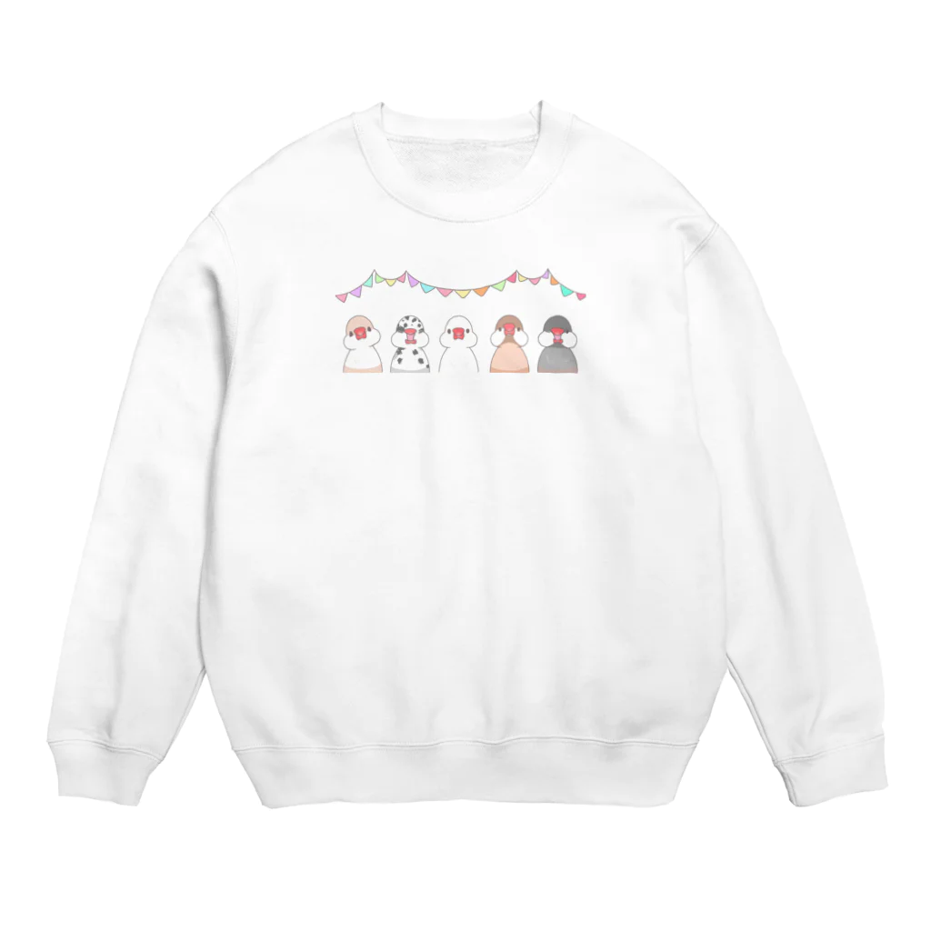 azunoazu art SHOPの文鳥とパーティー Crew Neck Sweatshirt