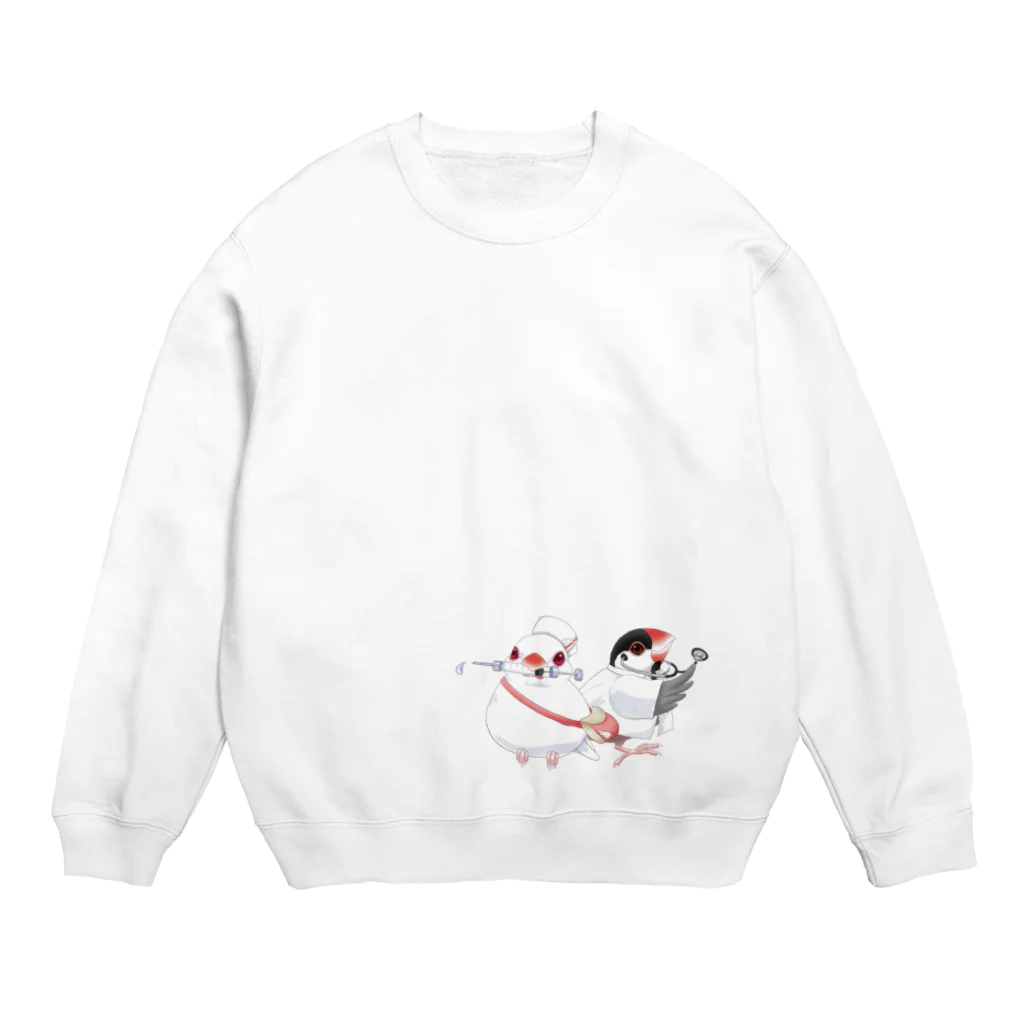 楓工房 ＊suzuri店＊の文鳥医院 Crew Neck Sweatshirt