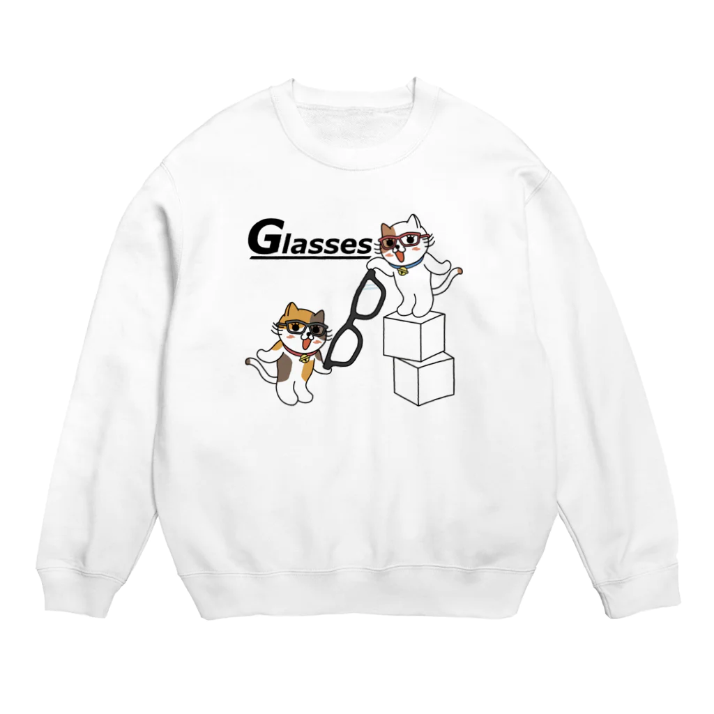 楽猫楽描しげ屋のメガネにゃんこ Crew Neck Sweatshirt