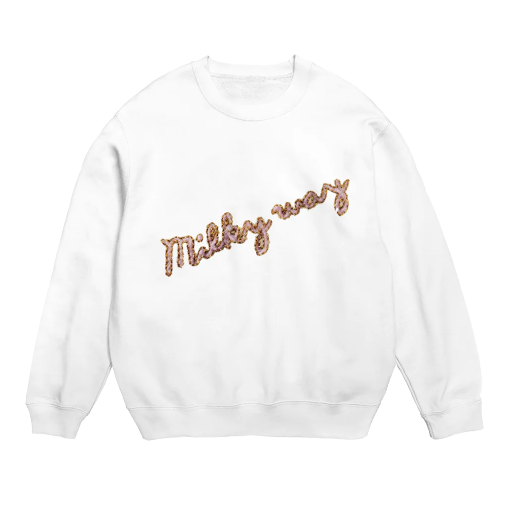 山田(偽名)のmilkyway刺繍風白地付き Crew Neck Sweatshirt