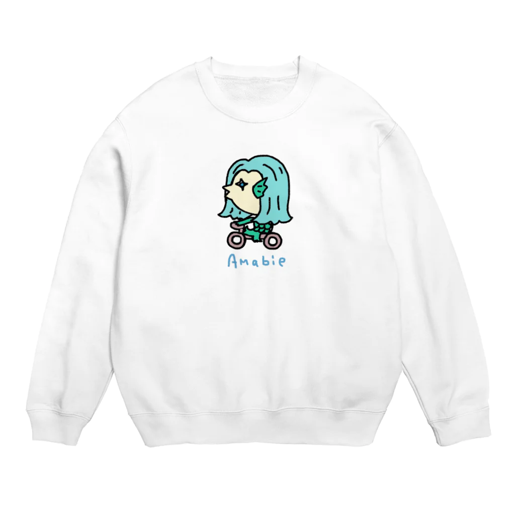 カワイーソー🀄️緑一色しか勝たん  麻雀グッズのアマビエさん Crew Neck Sweatshirt