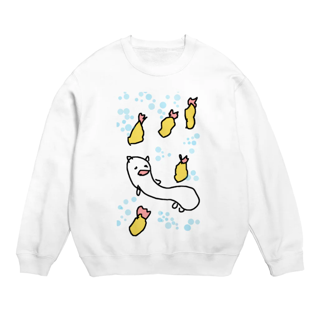 ダイナマイト87ねこ大商会のエビフライの雨をひらりと避けるねこです Crew Neck Sweatshirt