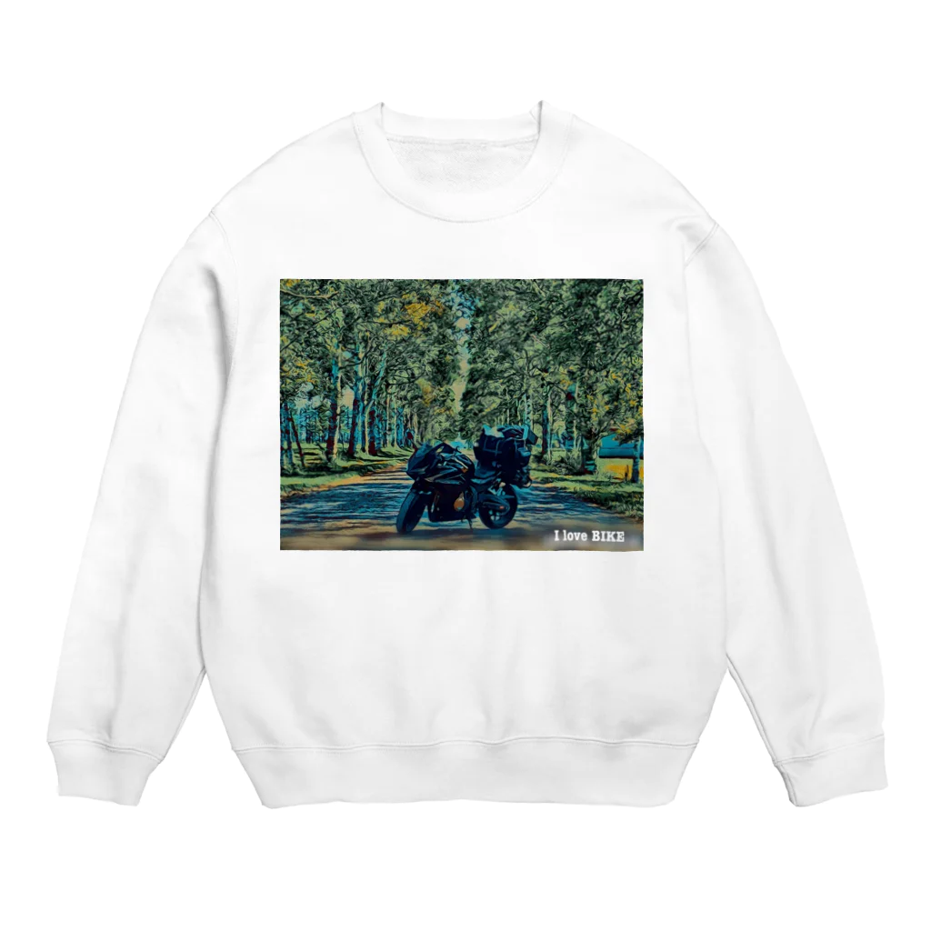 たいが。のI love BIKE（白樺並木） Crew Neck Sweatshirt