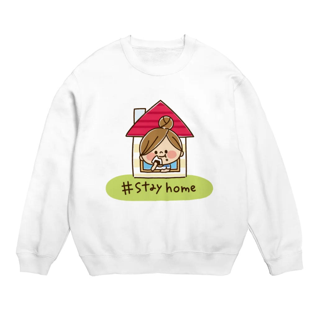 アグリム@かわ主婦スタンプ制作中のかわいい主婦の1日 StayHome Crew Neck Sweatshirt