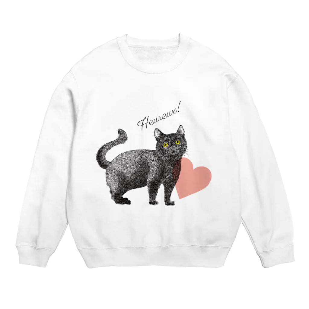 nemunoki paper itemの幸せの黒猫 Crew Neck Sweatshirt