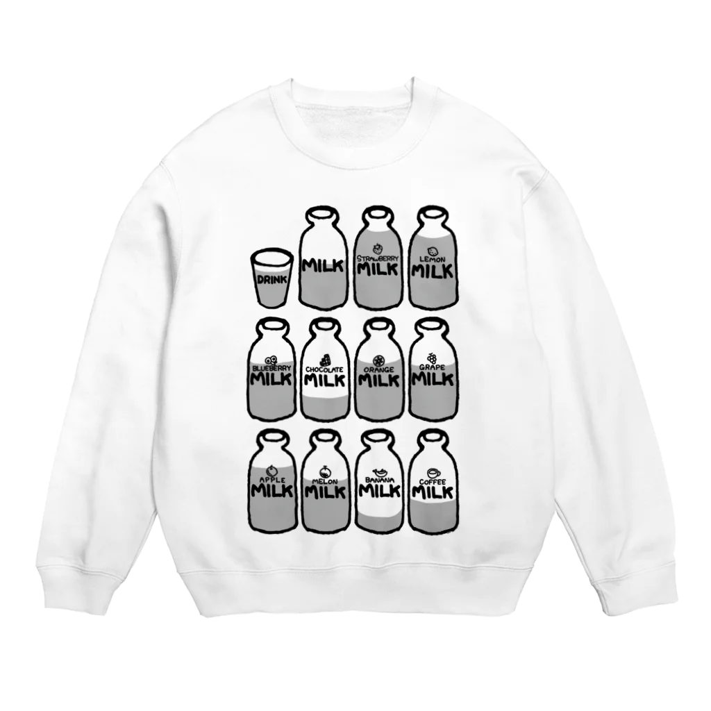 Cɐkeccooのらくがきシリーズ『イロイロみるく』モノクロ Crew Neck Sweatshirt