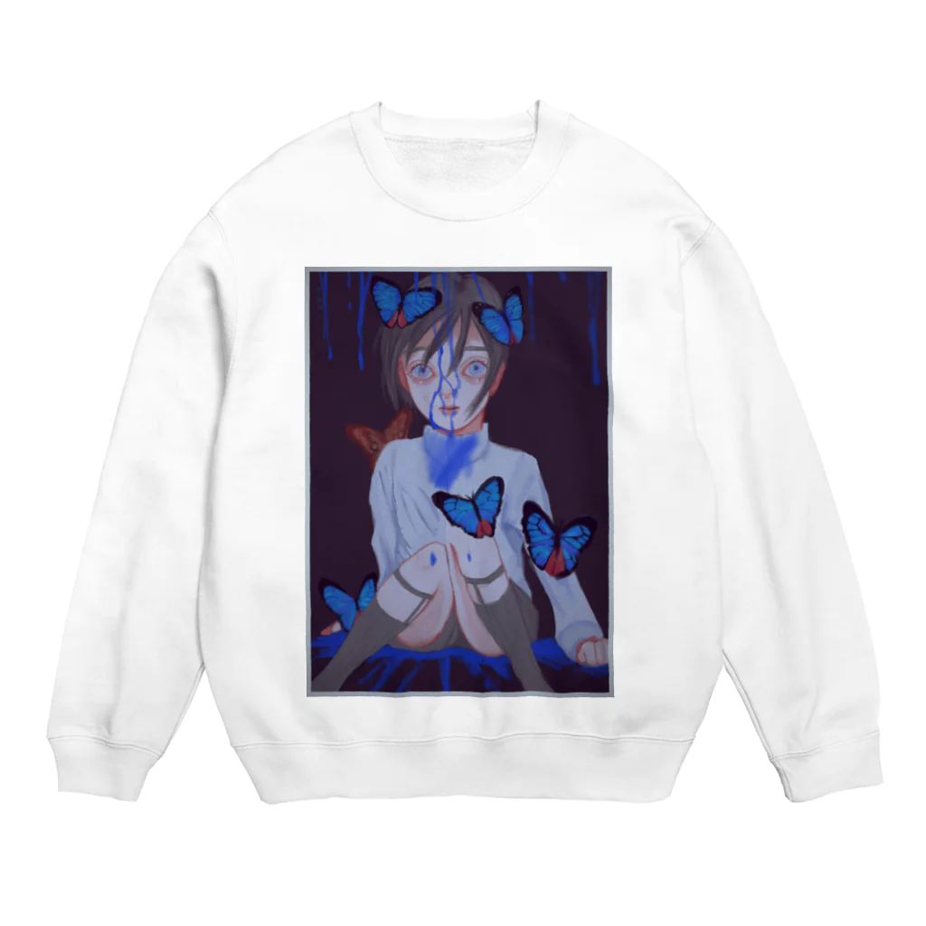 さめでんのモルフォ蝶と少年 Crew Neck Sweatshirt