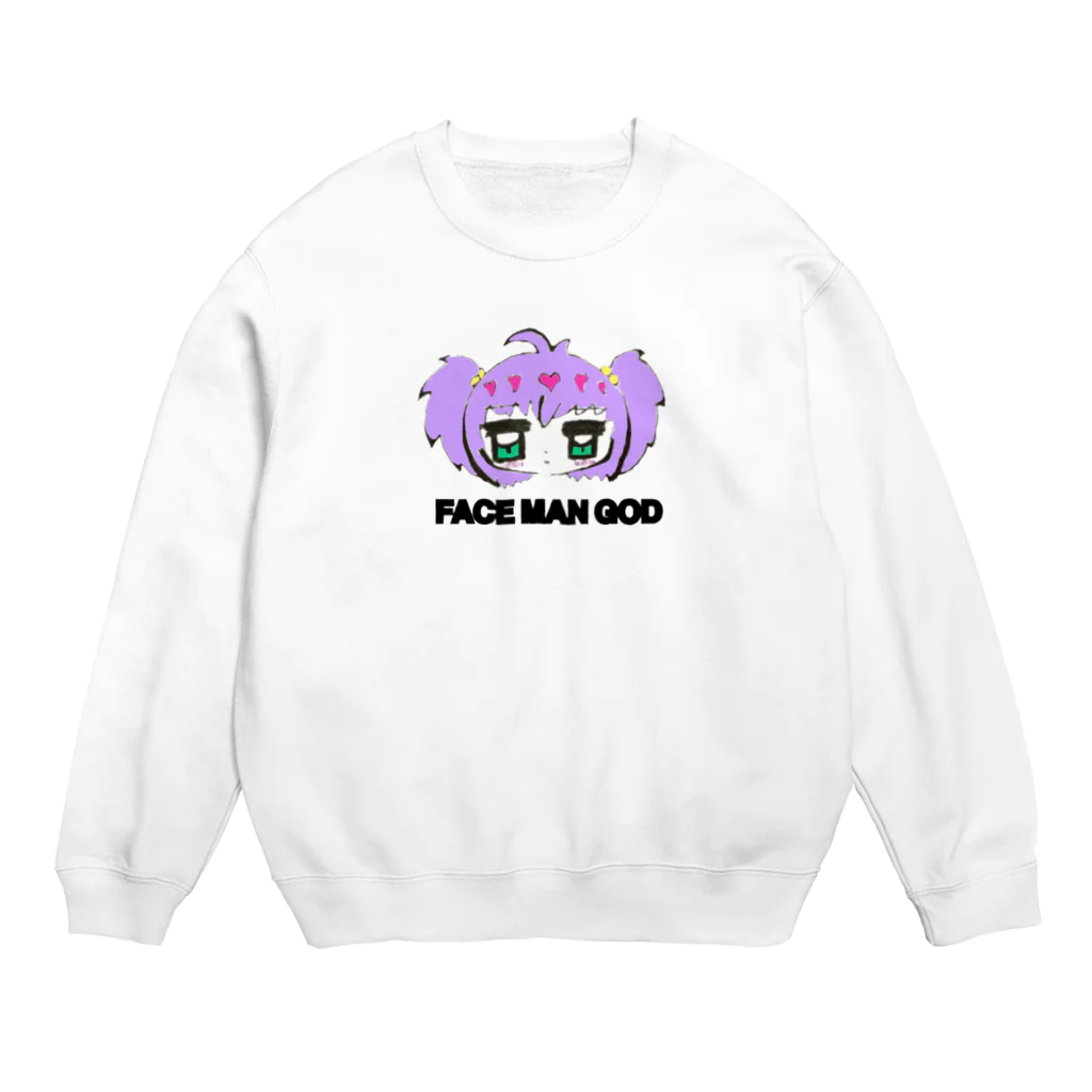 すいすい動物のFACE MAN GODちゃん(Purple) Crew Neck Sweatshirt