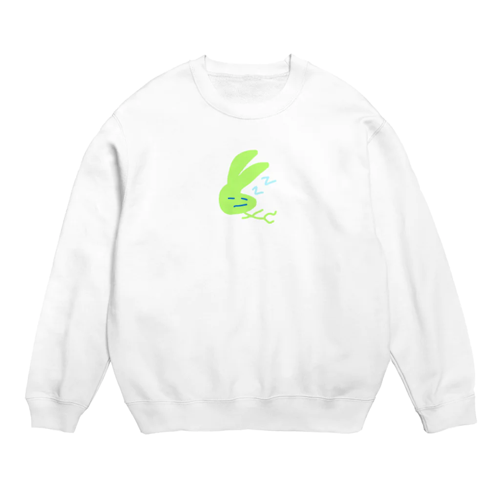 なめこびとのねむいからねる黄緑うさぎ Crew Neck Sweatshirt