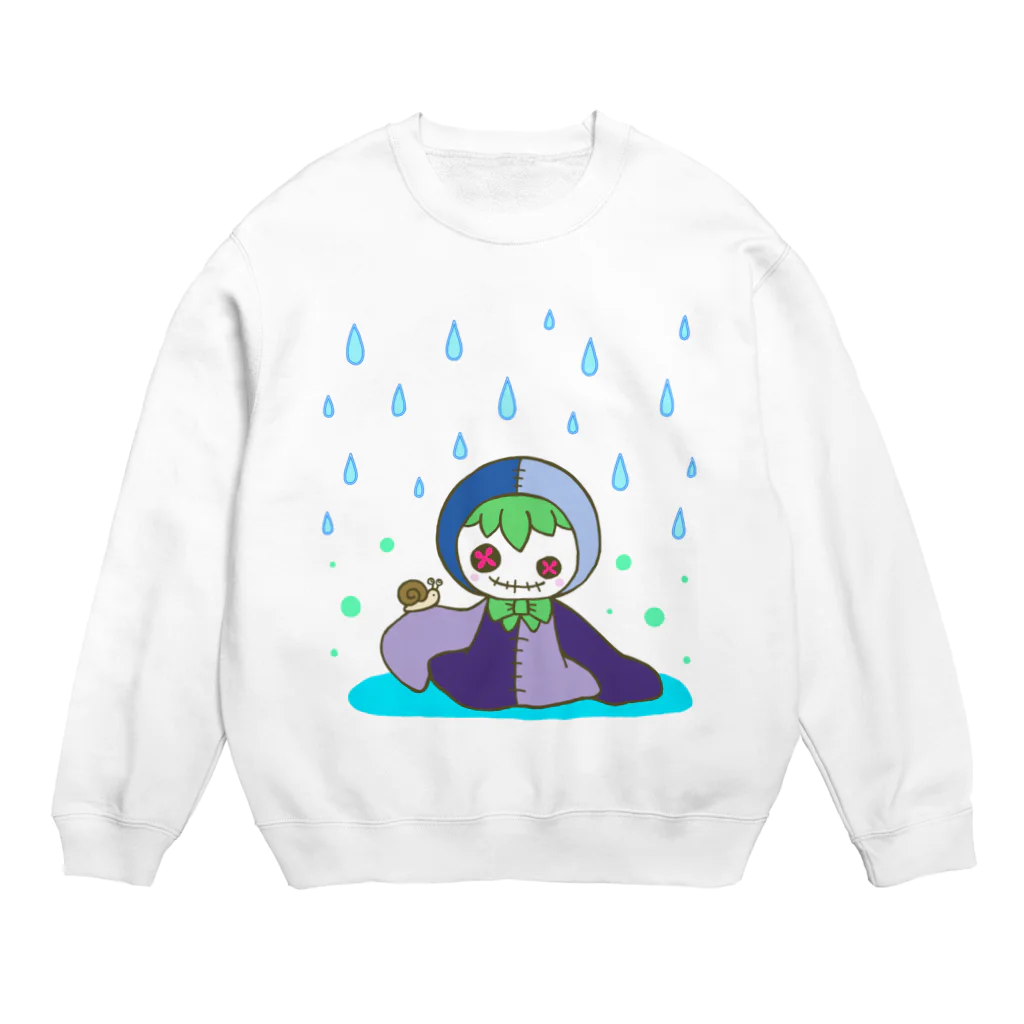 あおつるSUZURIショップの雨の日の小さな友達 Crew Neck Sweatshirt