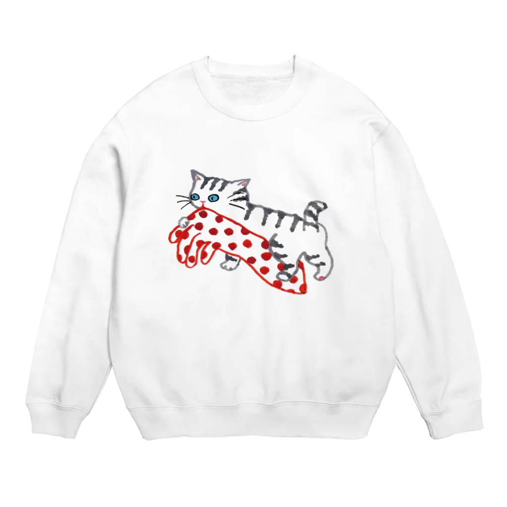 マイマイタケの水玉手袋とねこ Crew Neck Sweatshirt