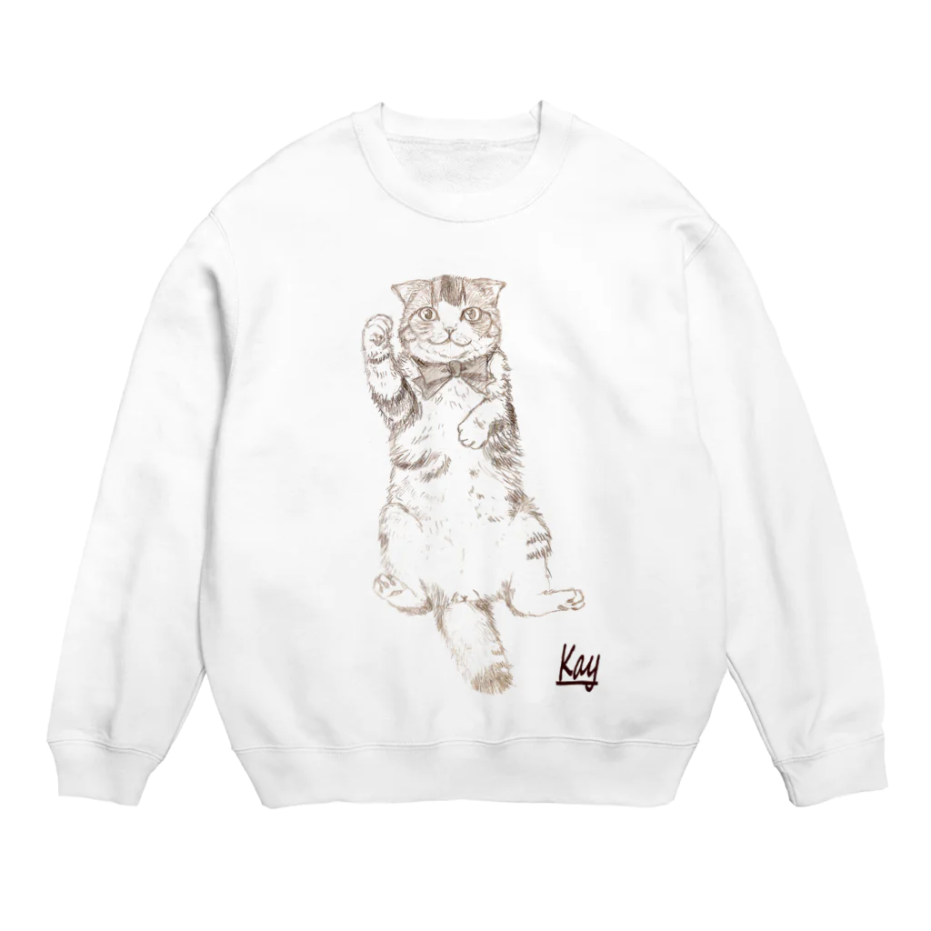 羊毛フェルト作家ちはるのグッズ売り場のスコティッシュ猫のカイ君 Crew Neck Sweatshirt