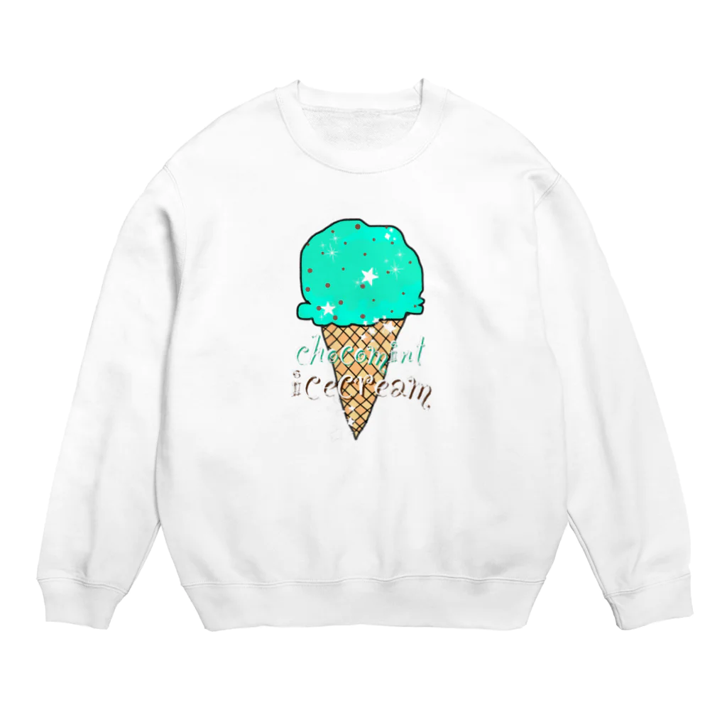 なでしこ@デザインのチョコミントアイスクリーム Crew Neck Sweatshirt