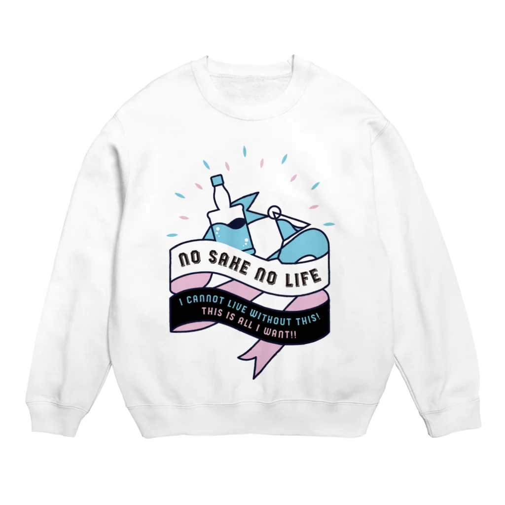 SANKAKU DESIGN STOREのNO SAKE NO LIFE。 レトロな青×赤 Crew Neck Sweatshirt