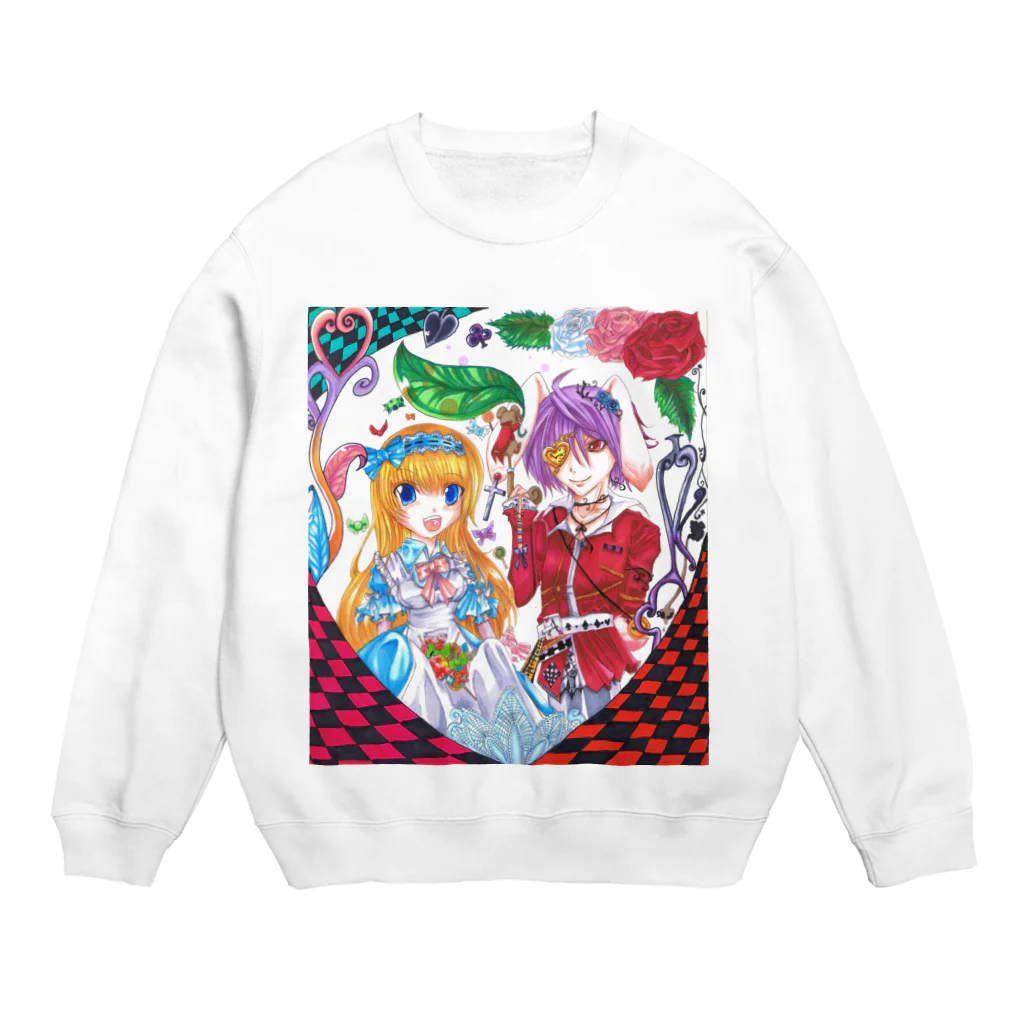 ぺちゃの ○。銀狐堂。○ のアリスと時計うさぎ Crew Neck Sweatshirt