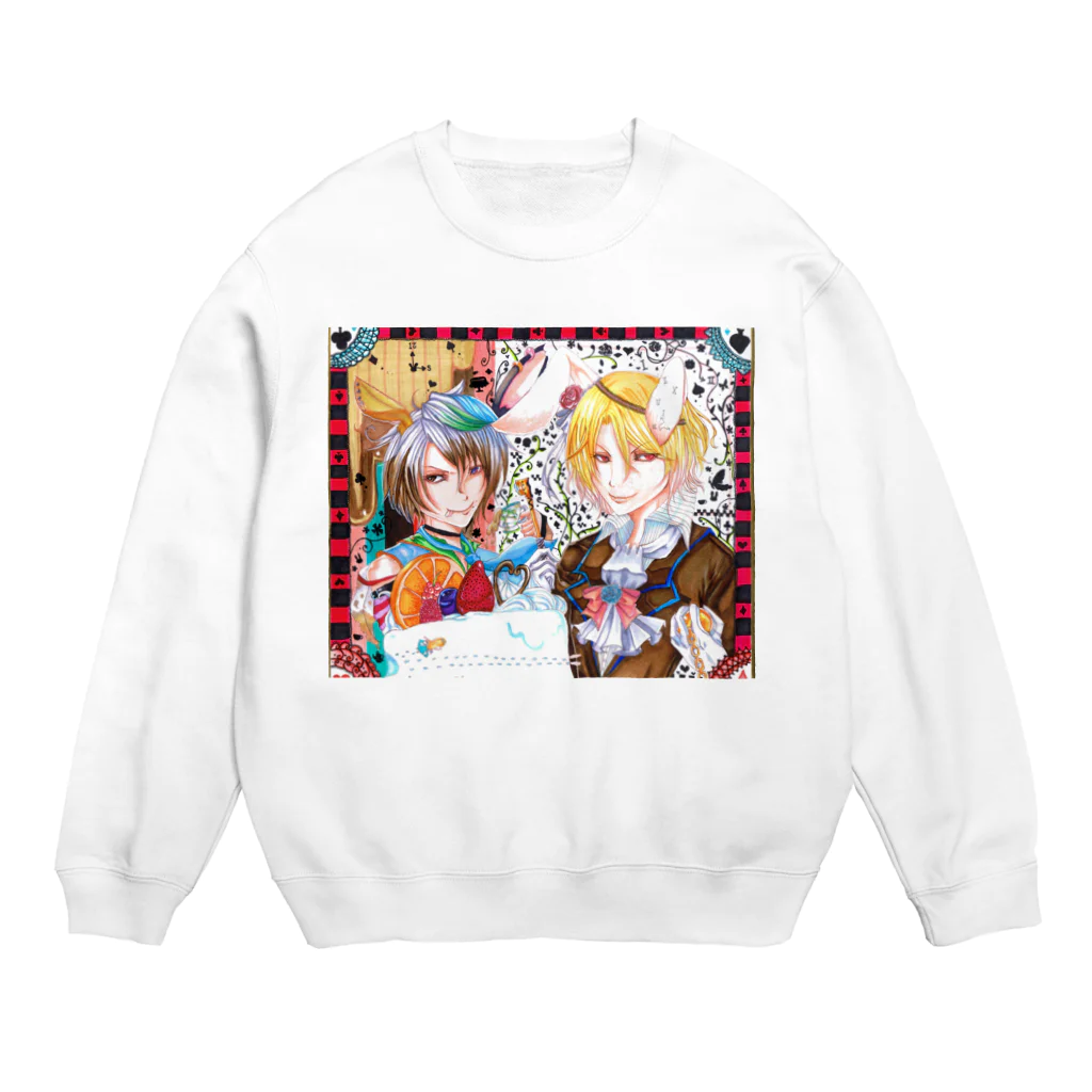 ぺちゃの ○。銀狐堂。○ の三月兎と時計兎 Crew Neck Sweatshirt