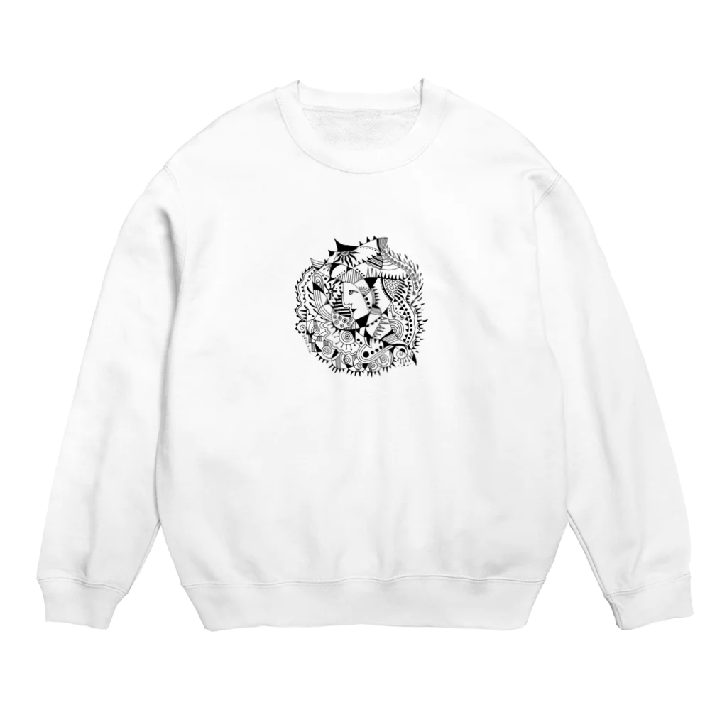 花と女性のイラストレーションのある男の顔 Crew Neck Sweatshirt