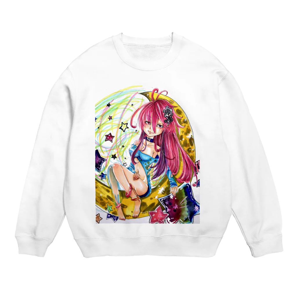 ぺちゃの ○。銀狐堂。○ の三日月仕掛け娘 人物カット版 Crew Neck Sweatshirt