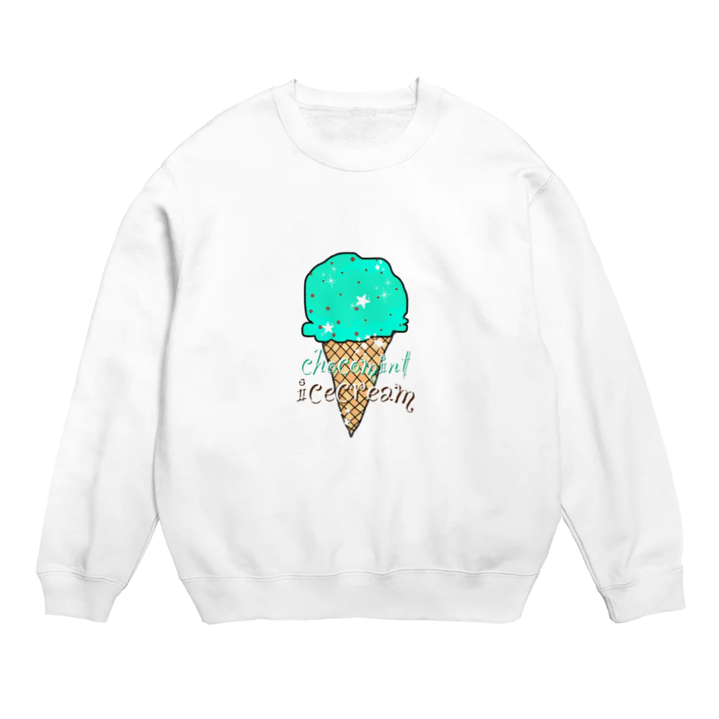 なでしこ@デザインのチョコミントアイスクリーム Crew Neck Sweatshirt