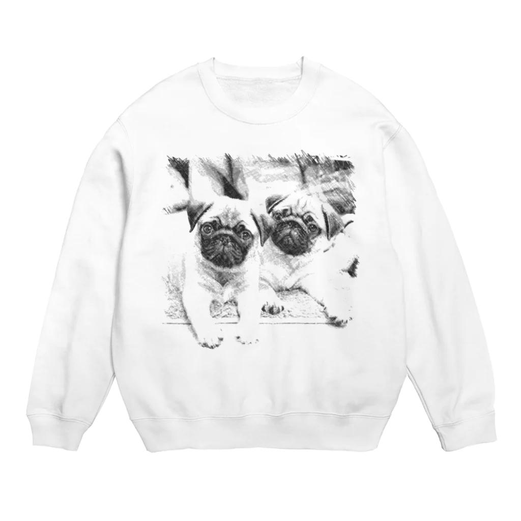 PUG283のパグの仲良し姉弟 monotone Crew Neck Sweatshirt